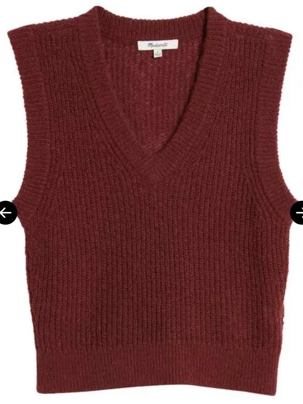 NWOT Madewell Romy Shrunken Sweater Vest - Small - Dark Cabernet/Maroon